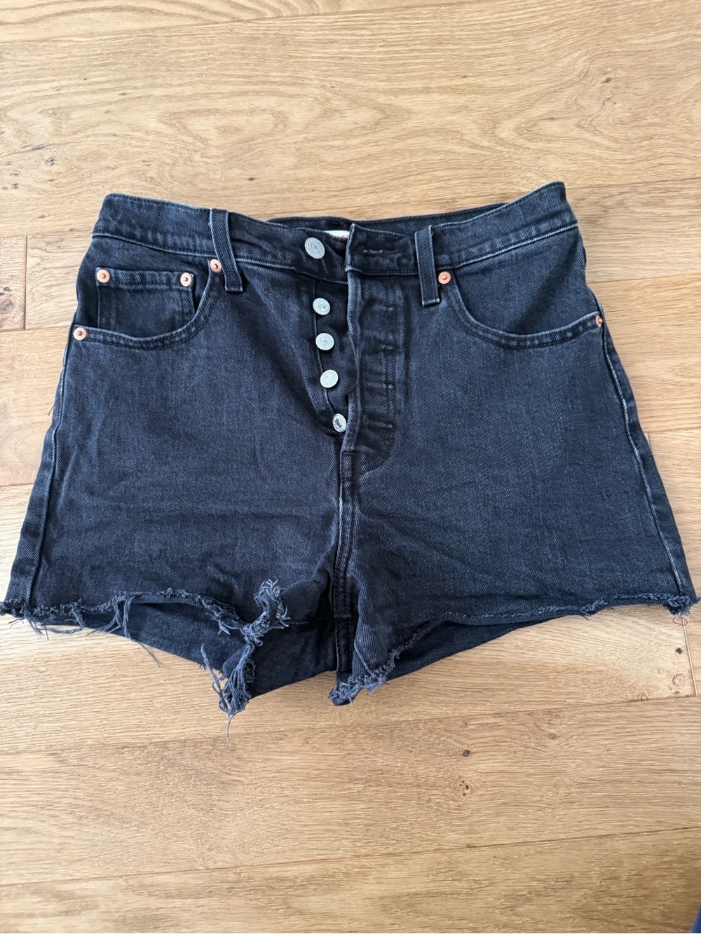 Levi's Rib Cage High-Rise Black Denim Button-Fly Women's Shorts